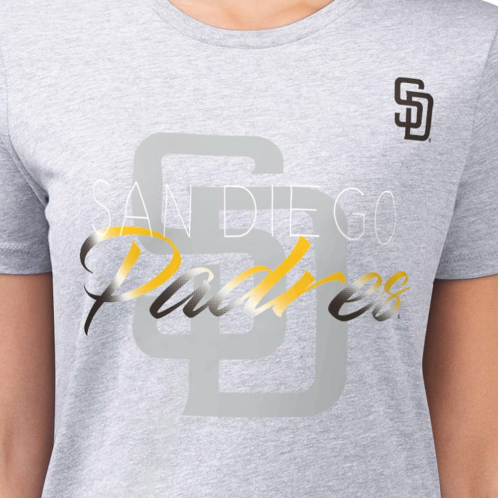 San Diego Padres G-III 4Her by Carl Banks Women's Super-Slim Fit Lightweight Shadow Logo Graphic T-Shirt - Heather Gray