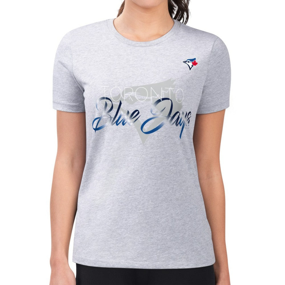 Toronto Blue Jays G-III 4Her by Carl Banks Women's Super-Slim Fit Lightweight Shadow Logo Graphic T-Shirt - Heather Gray