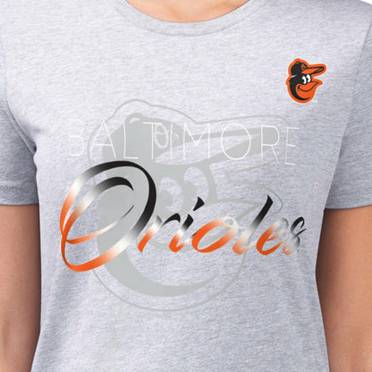 Baltimore Orioles G-III 4Her by Carl Banks Women's Super-Slim Fit Lightweight Shadow Logo Graphic T-Shirt - Heather Gray