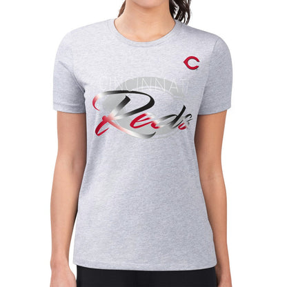 Cincinnati Reds G-III 4Her by Carl Banks Women's Super-Slim Fit Lightweight Shadow Logo Graphic T-Shirt - Heather Gray