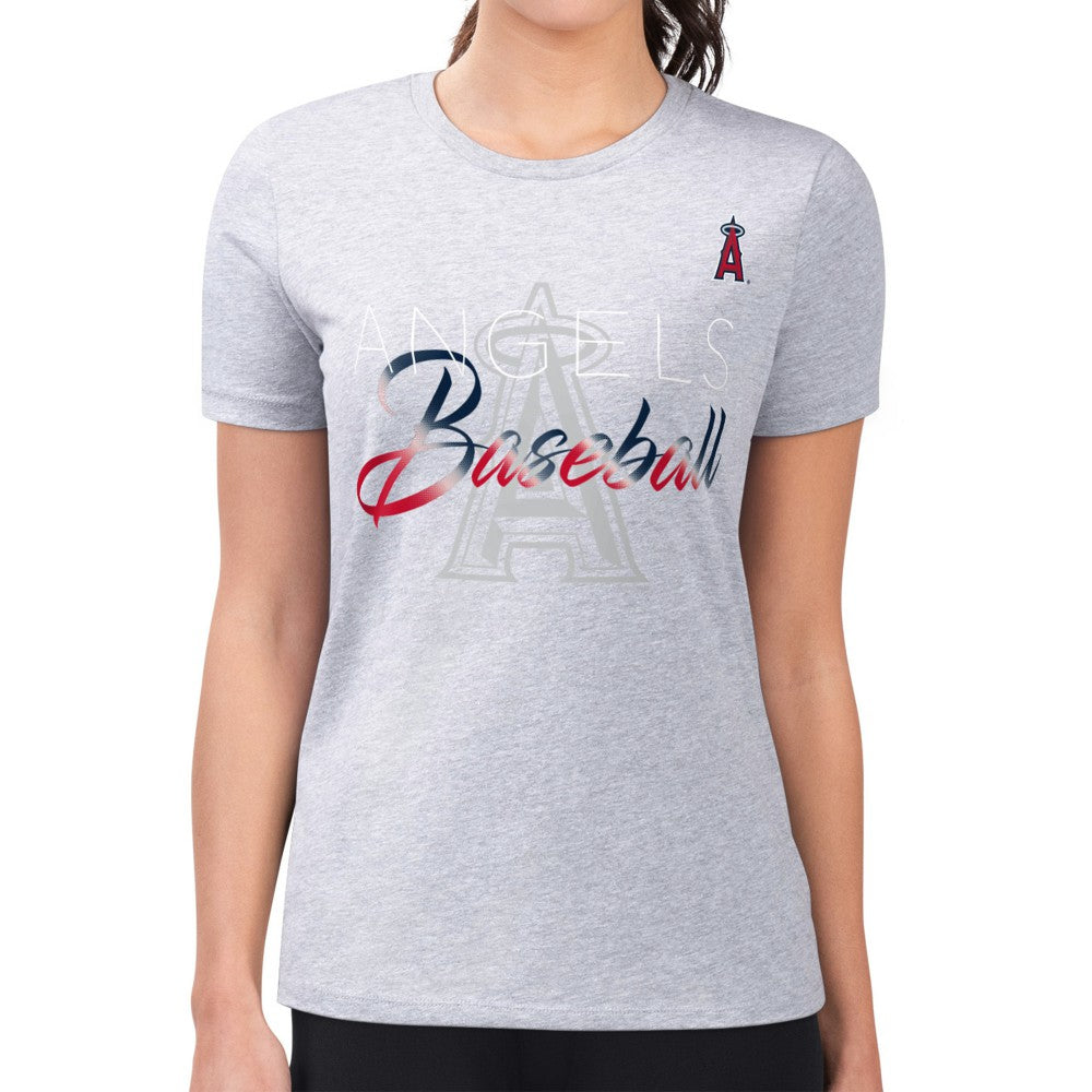 Los Angeles Angels G-III 4Her by Carl Banks Women's Super-Slim Fit Lightweight Shadow Logo Graphic T-Shirt - Heather Gray