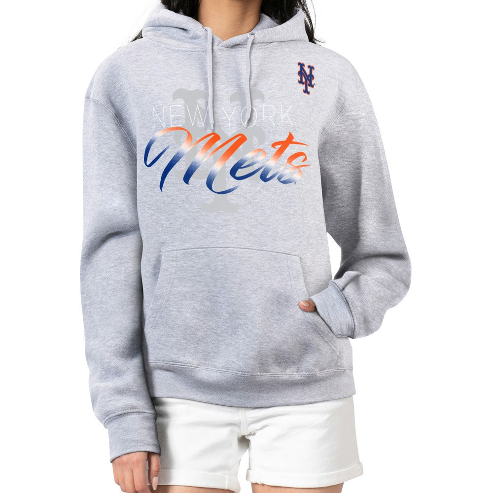 New York Mets G-III 4Her by Carl Banks Women's Shadow Logo Graphic Pullover Hoodie - Heather Gray