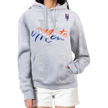 New York Mets G-III 4Her by Carl Banks Women's Shadow Logo Graphic Pullover Hoodie - Heather Gray