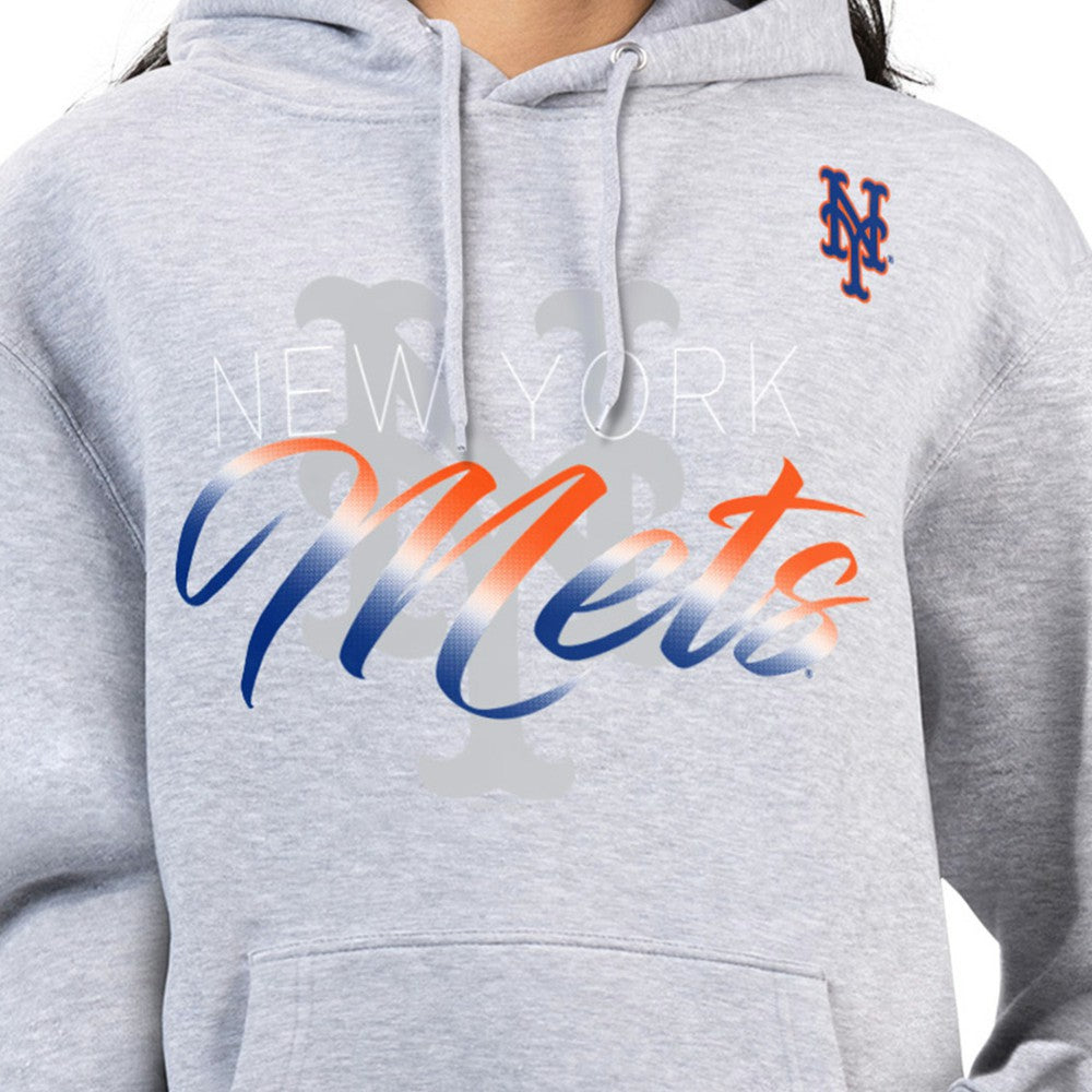 New York Mets G-III 4Her by Carl Banks Women's Shadow Logo Graphic Pullover Hoodie - Heather Gray