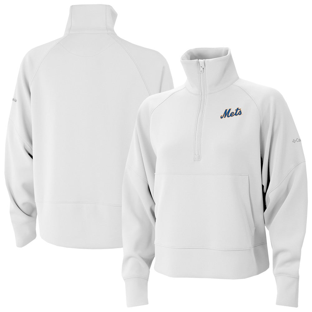 New York Mets Women's Wickhams Hills Raglan Omni-Wick Quarter-Zip Pullover - White | Columbia