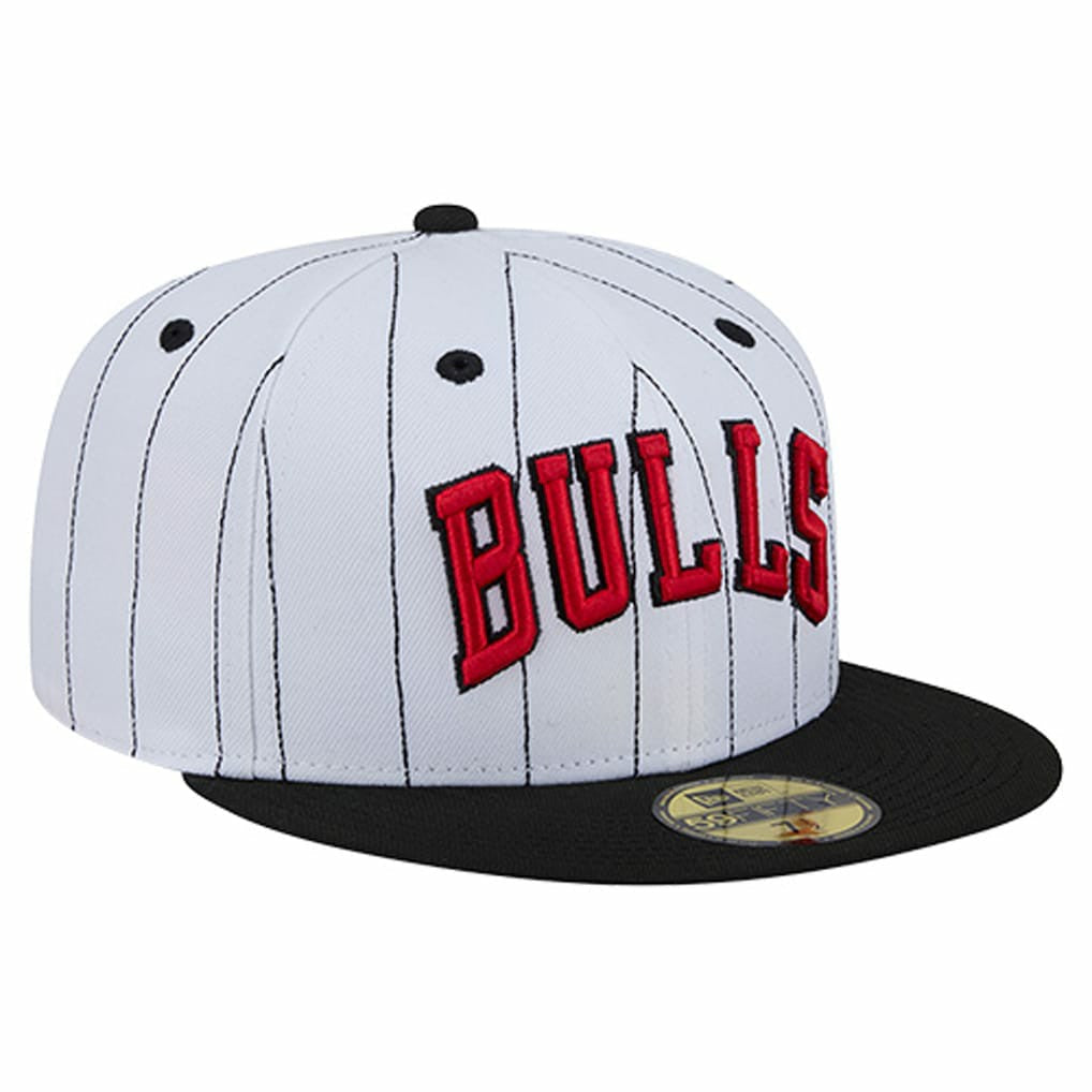 Chicago Bulls Wordmark Pinstripe 59FIFTY Fitted Hat - White | New Era discount