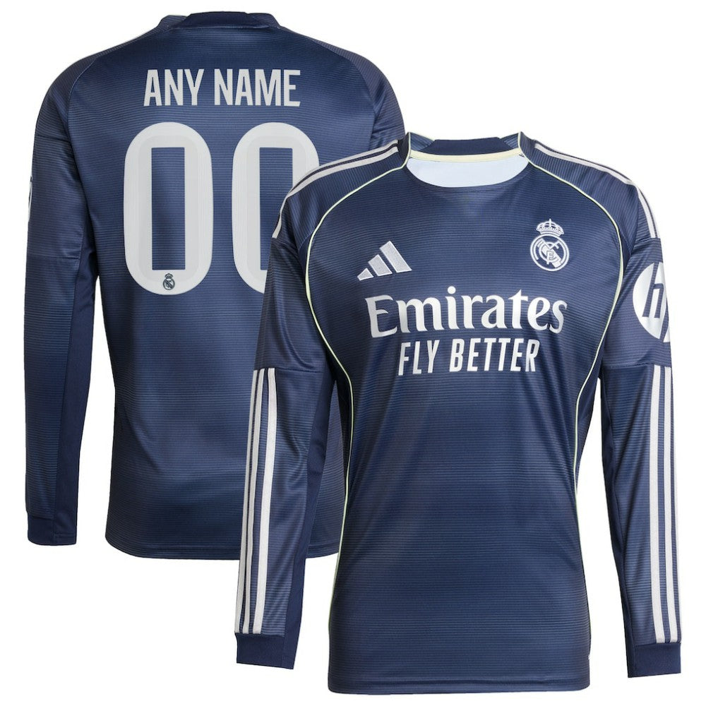 Real Madrid 2025/26 Away Long Sleeve Replica Custom Jersey - Blue | Adidas shop