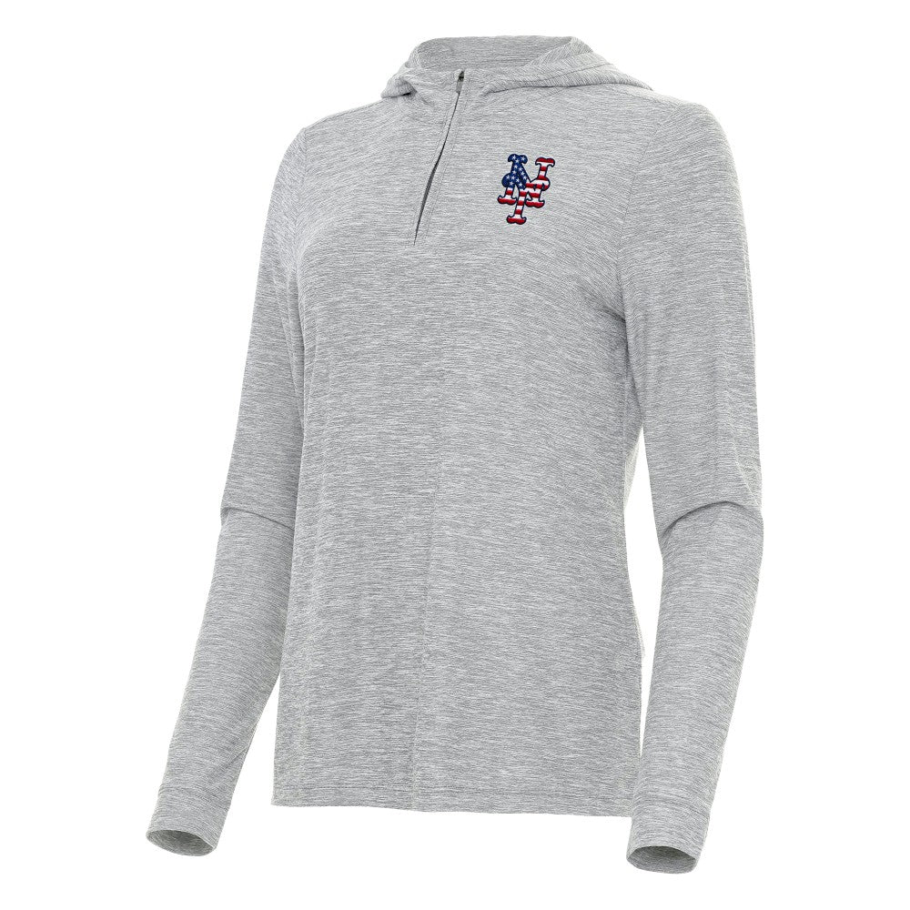 New York Mets Antigua Women's Daybreak Quarter-Zip Hoodie - Heather Gray
