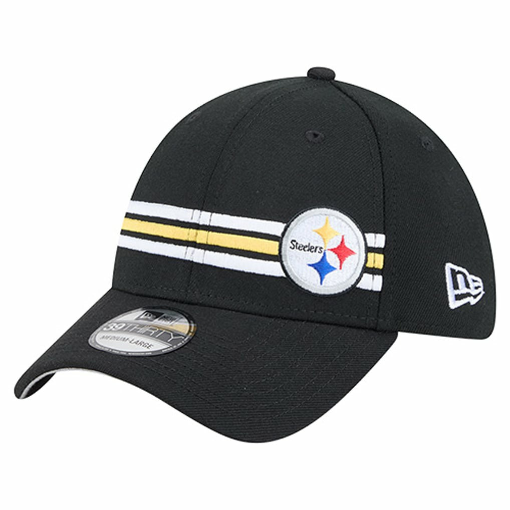 Pittsburgh Steelers New Era Stripes 39THIRTY Flex Hat - Black on sale
