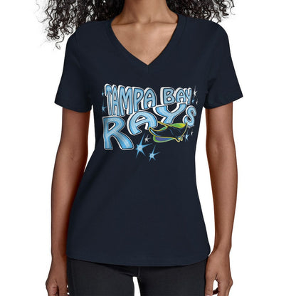 Tampa Bay Rays Starter Women's Fireworks Team Name V-Neck T-Shirt - Navy