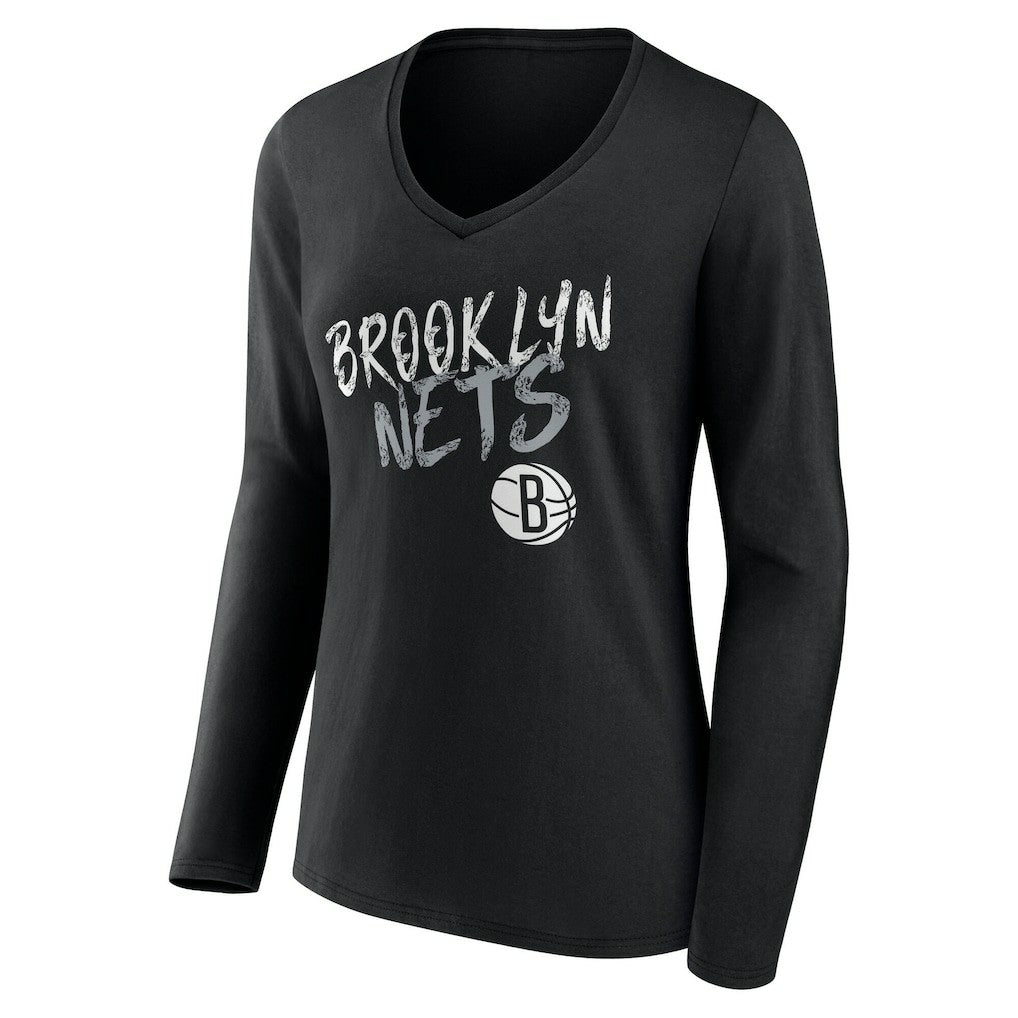Brooklyn Nets Women's Hustle Custom Long Sleeve V-Neck T-Shirt - Black on sale