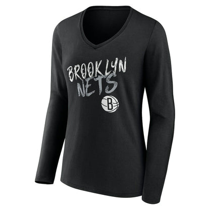Brooklyn Nets Women's Hustle Custom Long Sleeve V-Neck T-Shirt - Black on sale