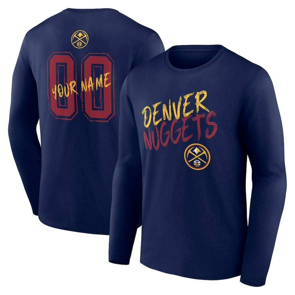 Denver Nuggets Hustle Custom Long Sleeve T-Shirt sale - Navy on sale