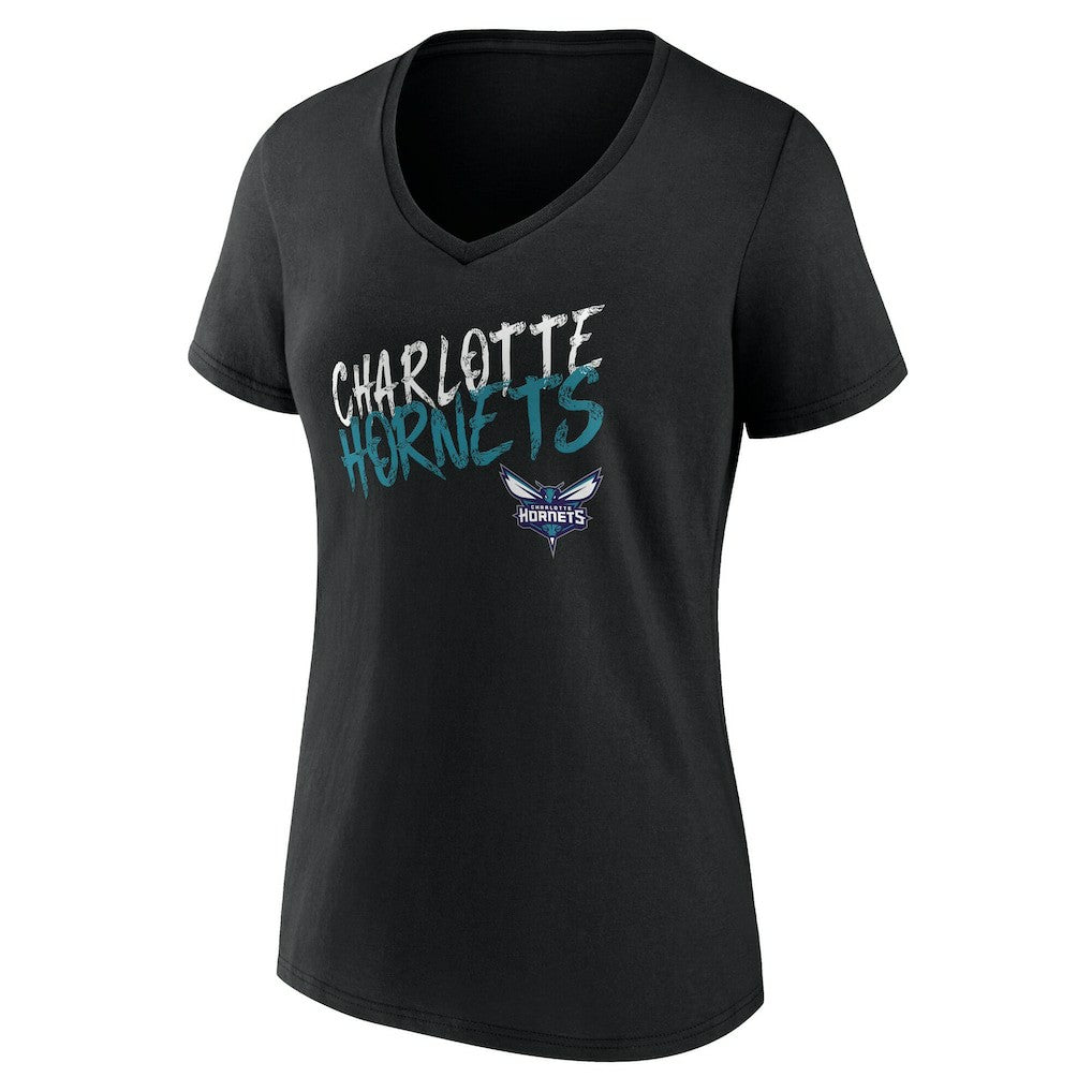 Charlotte Hornets Women's Hustle Custom V-Neck T-Shirt - Black for sale