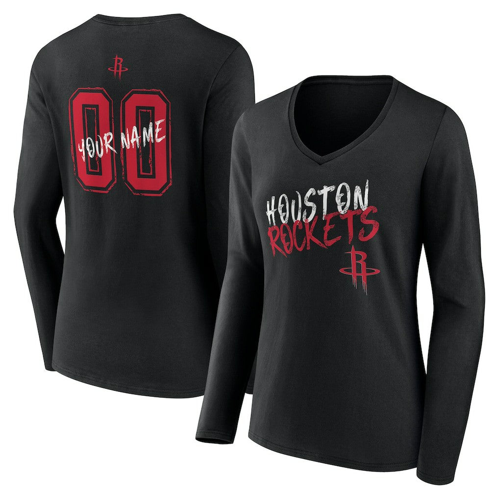 Houston Rockets Women's Hustle Custom Long Sleeve V-Neck T-Shirt - Black shop