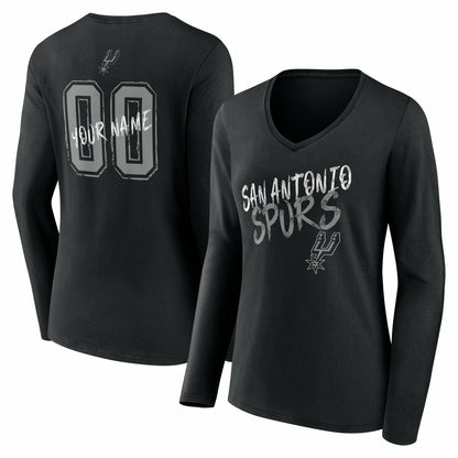San Antonio Spurs Women's Hustle Custom Long Sleeve V-Neck T-Shirt - Black sale