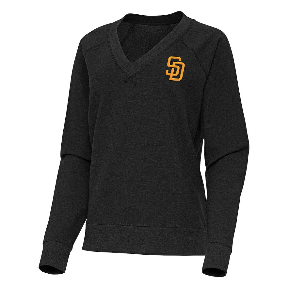 San Diego Padres Antigua Women's Varsity Tri-Blend V-Neck Long Sleeve T-Shirt - Heather Black