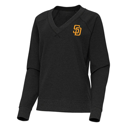 San Diego Padres Antigua Women's Varsity Tri-Blend V-Neck Long Sleeve T-Shirt - Heather Black