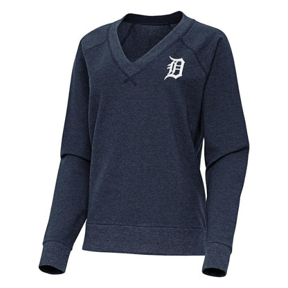 Detroit Tigers Antigua Women's Varsity Tri-Blend V-Neck Long Sleeve T-Shirt - Heather Navy