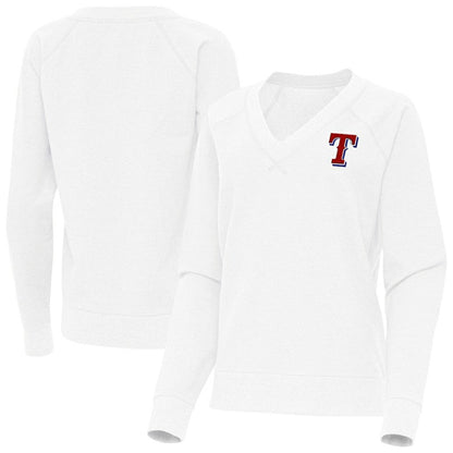 Texas Rangers Antigua Women's Varsity Tri-Blend V-Neck Long Sleeve T-Shirt - White