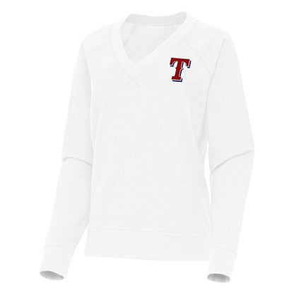 Texas Rangers Antigua Women's Varsity Tri-Blend V-Neck Long Sleeve T-Shirt - White