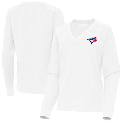 Toronto Blue Jays Antigua Women's Varsity Tri-Blend V-Neck Long Sleeve T-Shirt - White