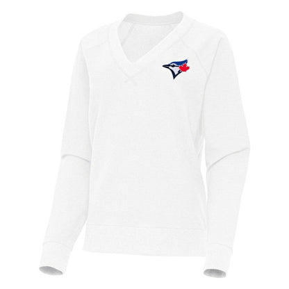 Toronto Blue Jays Antigua Women's Varsity Tri-Blend V-Neck Long Sleeve T-Shirt - White