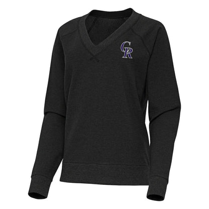 Colorado Rockies Antigua Women's Varsity Tri-Blend V-Neck Long Sleeve T-Shirt - Heather Black