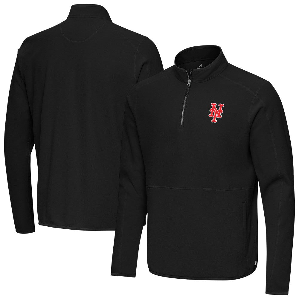 New York Mets Antigua Step Up Quarter-Zip Pullover - Black