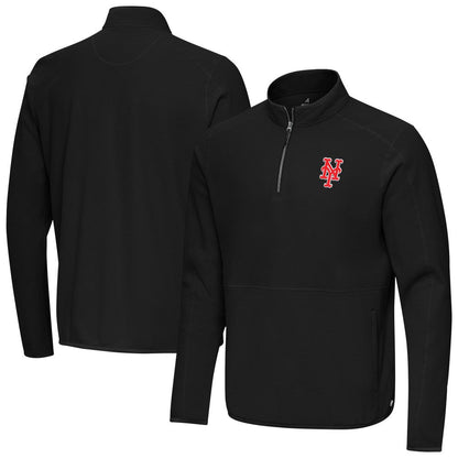 New York Mets Antigua Step Up Quarter-Zip Pullover - Black