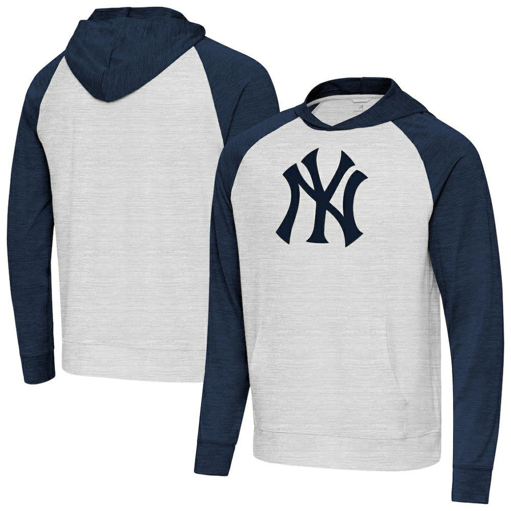 New York Yankees Antigua Urgent Pullover Hoodie - Heather Navy/Gray