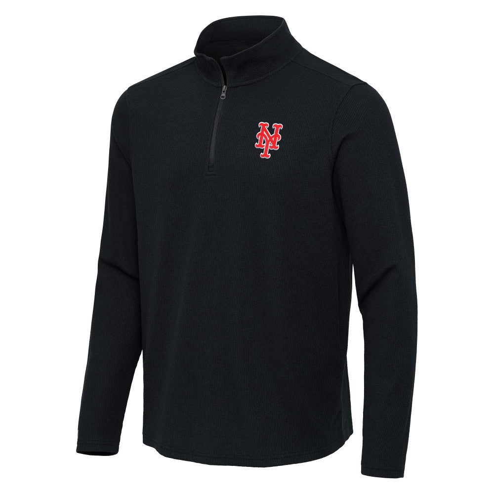 New York Mets Antigua Sync Tri-Blend Quarter-Zip Pullover - Heather Black