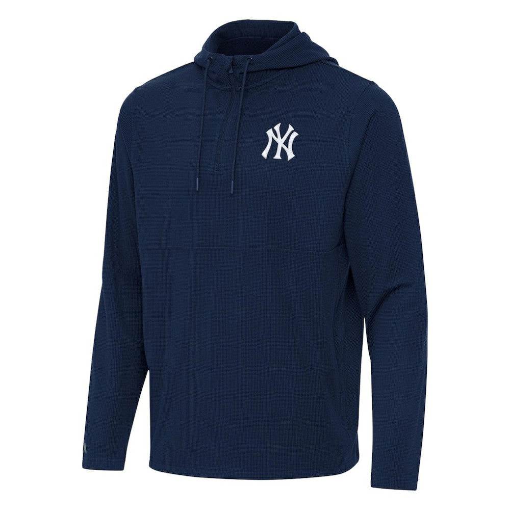 New York Yankees Antigua Connected Quarter-Zip Pullover Hoodie - Navy