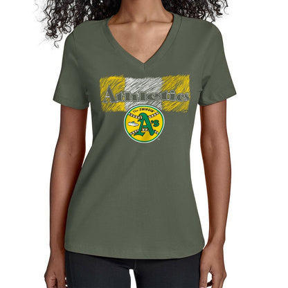 Athletics Starter Women's Team Color Shading V-Neck T-Shirt - Green