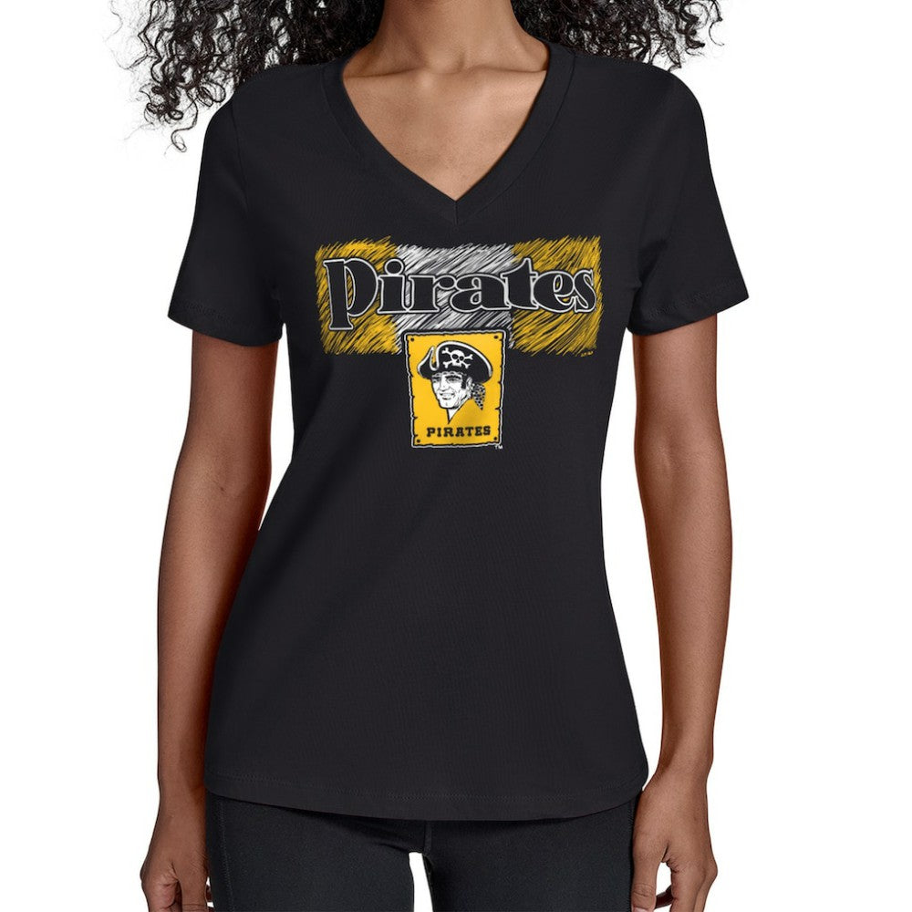 Pittsburgh Pirates Starter Women's Team Color Shading V-Neck T-Shirt - Black