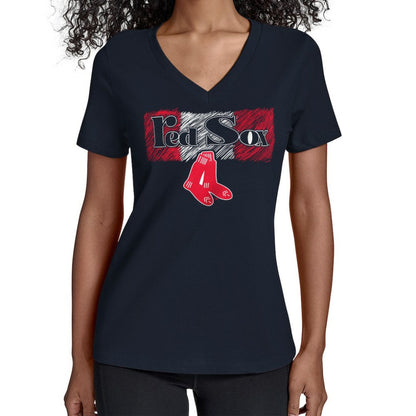 Boston Red Sox Starter Women's Team Color Shading V-Neck T-Shirt - Navy