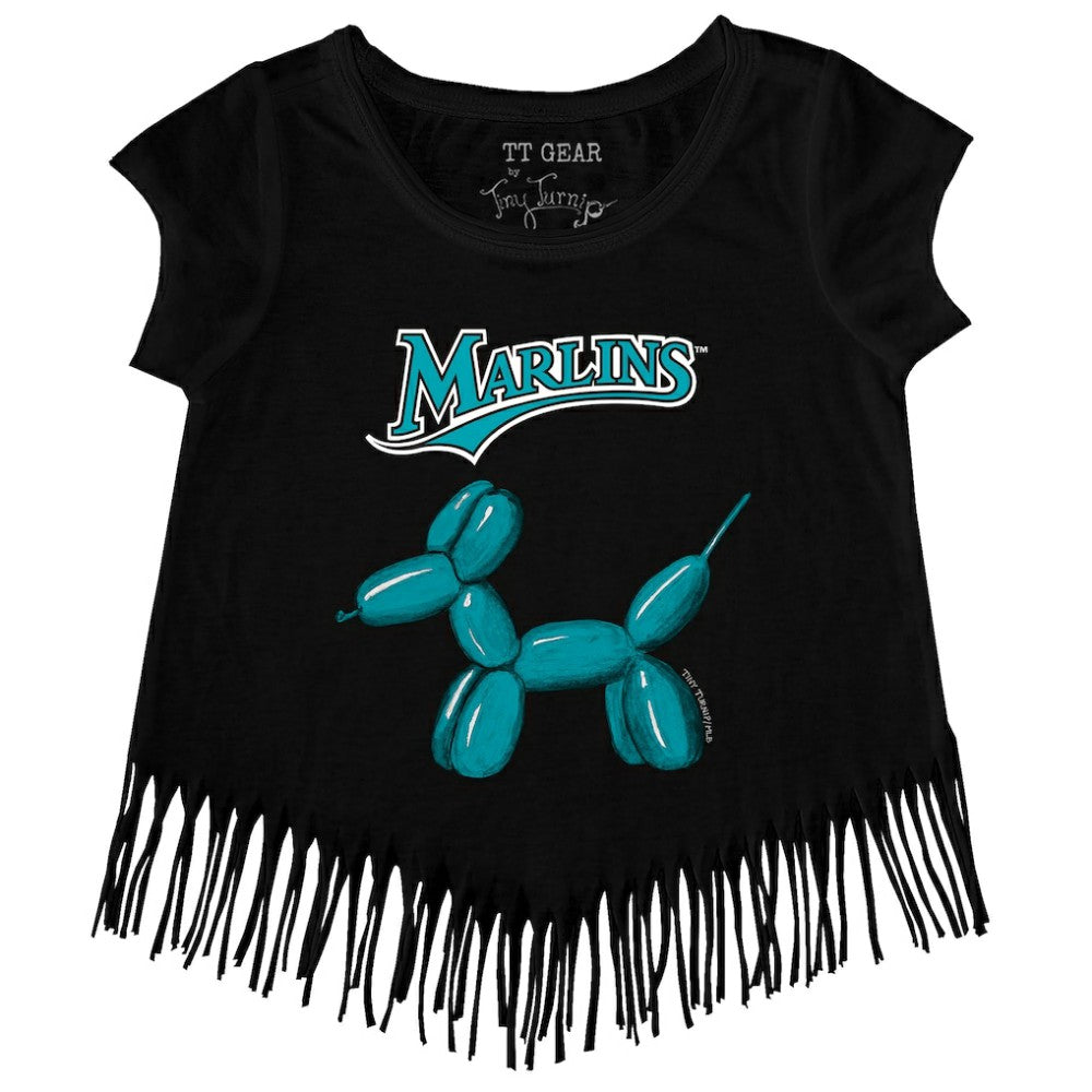 Miami Marlins Tiny Turnip Girls Youth Balloon Dog Fringe T-Shirt - Black