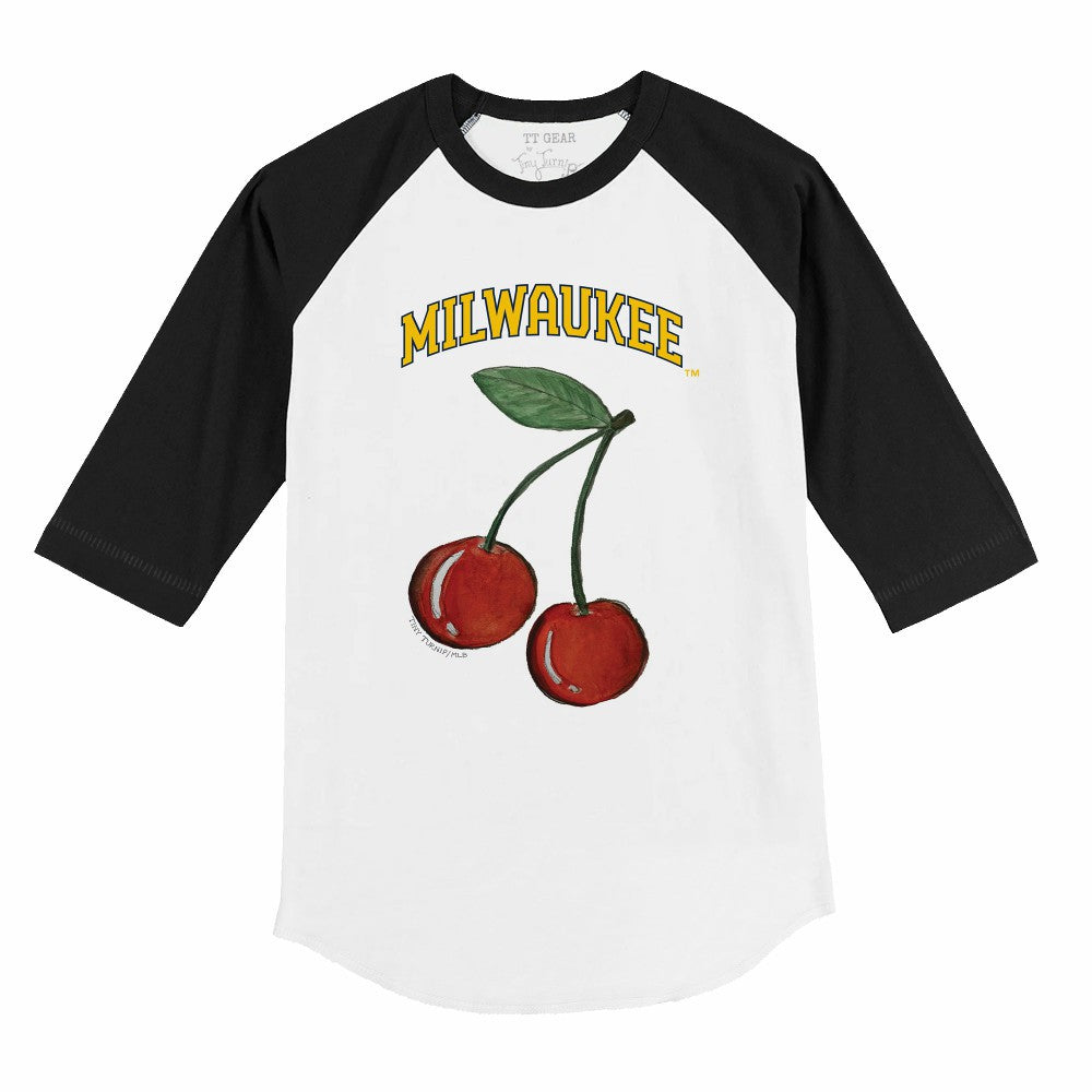 Milwaukee Brewers Tiny Turnip Youth Cherries 3/4-Sleeve Raglan Baseball T-Shirt - White