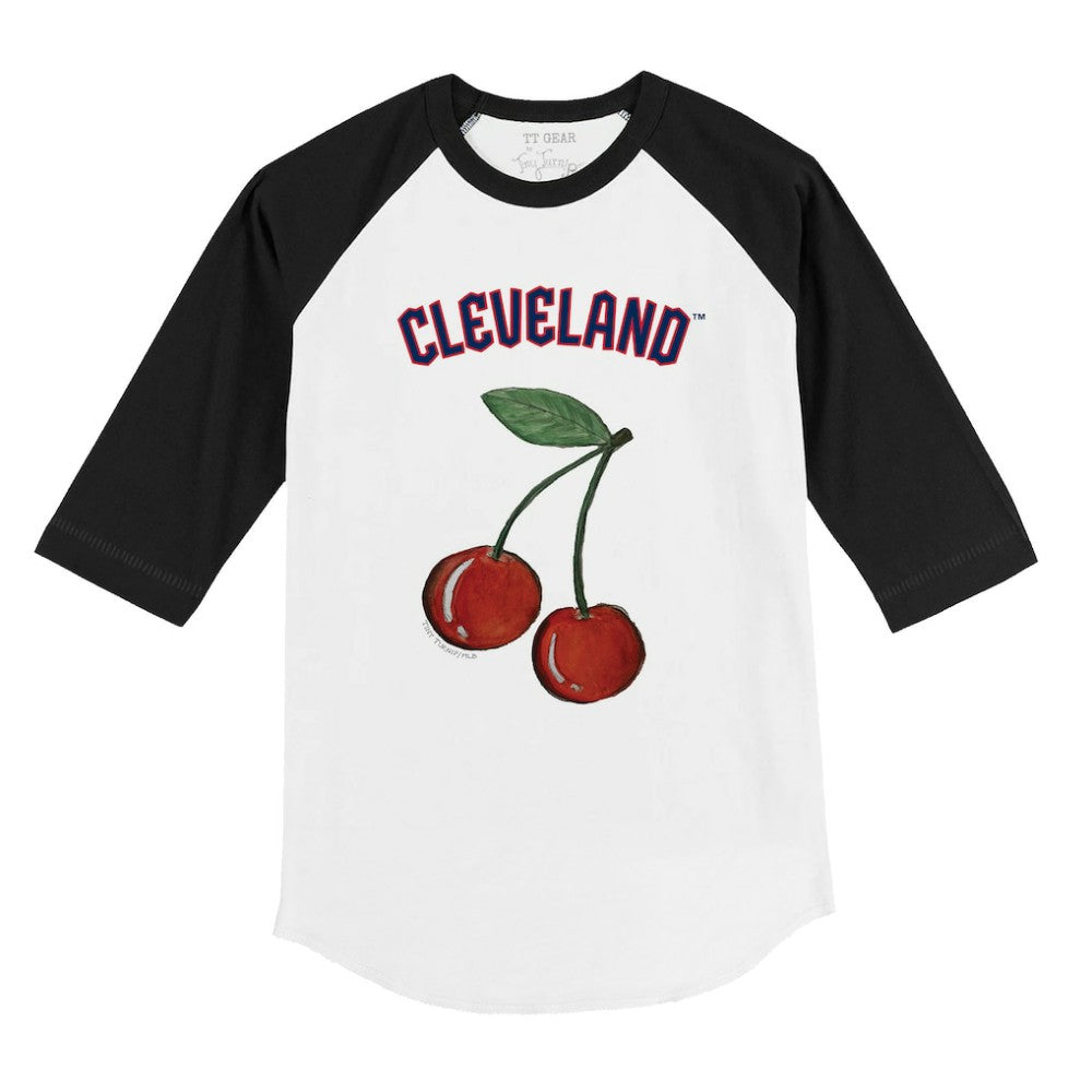 Cleveland Guardians Tiny Turnip Youth Cherries 3/4-Sleeve Raglan Baseball T-Shirt - White