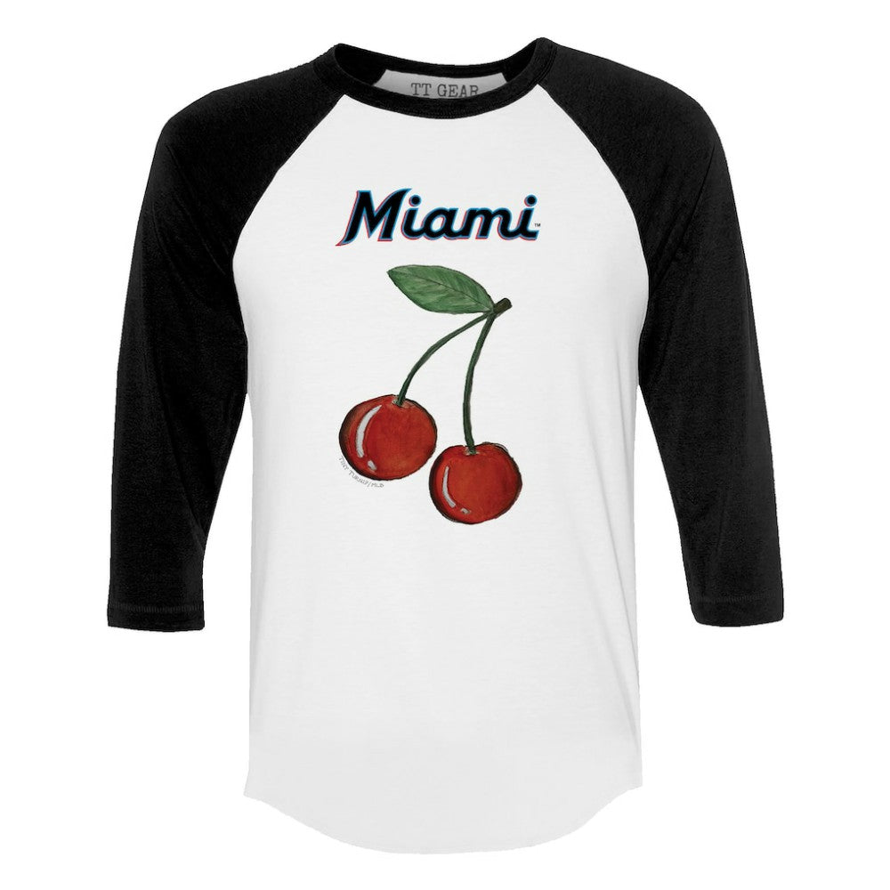 Miami Marlins Tiny Turnip Women's Cherries 3/4-Sleeve Raglan Baseball T-Shirt - White
