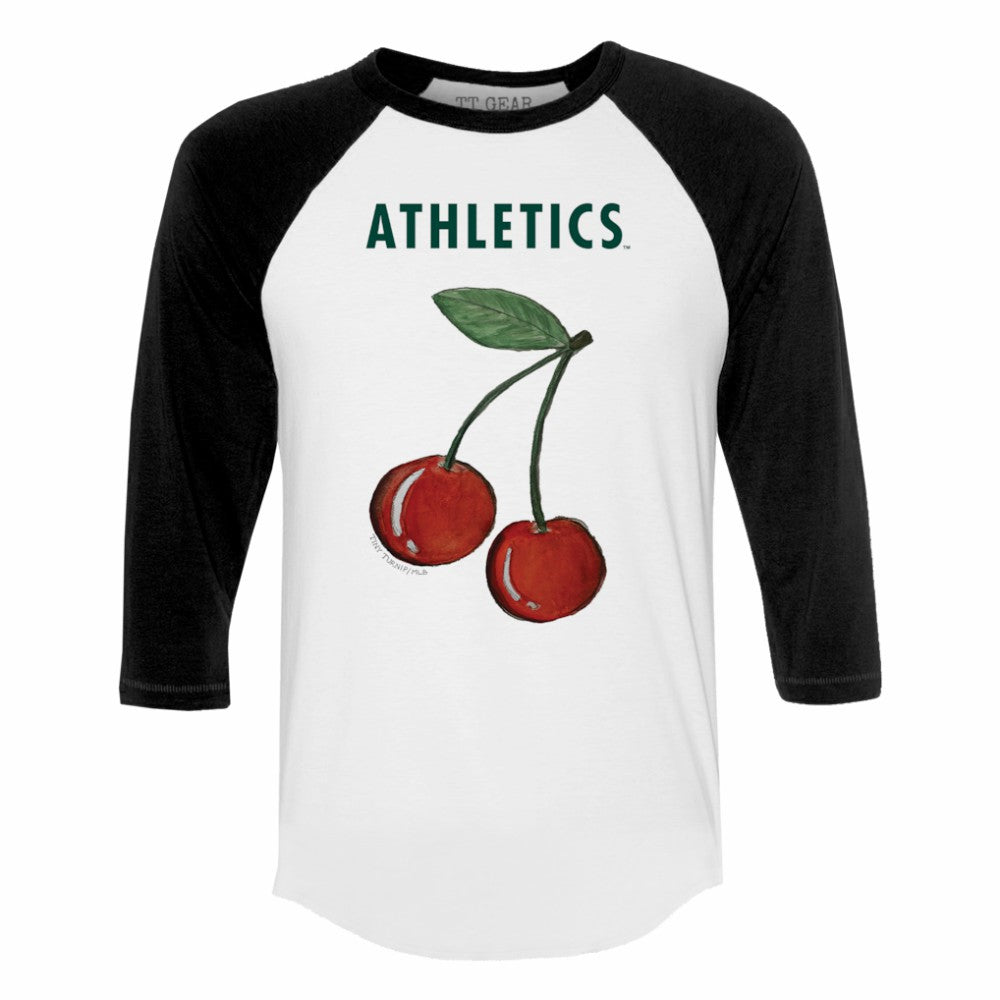 Athletics Tiny Turnip Women's Cherries 3/4-Sleeve Raglan Baseball T-Shirt - White