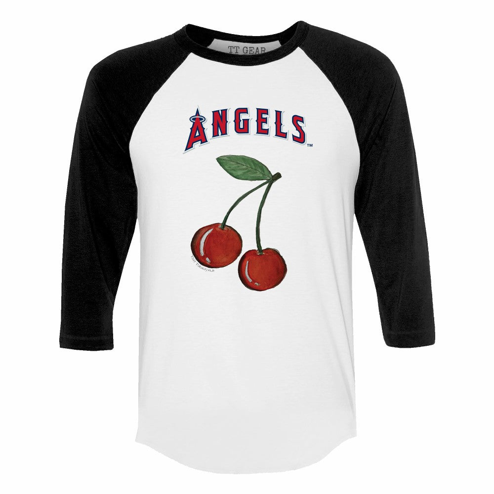 Los Angeles Angels Tiny Turnip Women's Cherries 3/4-Sleeve Raglan Baseball T-Shirt - White