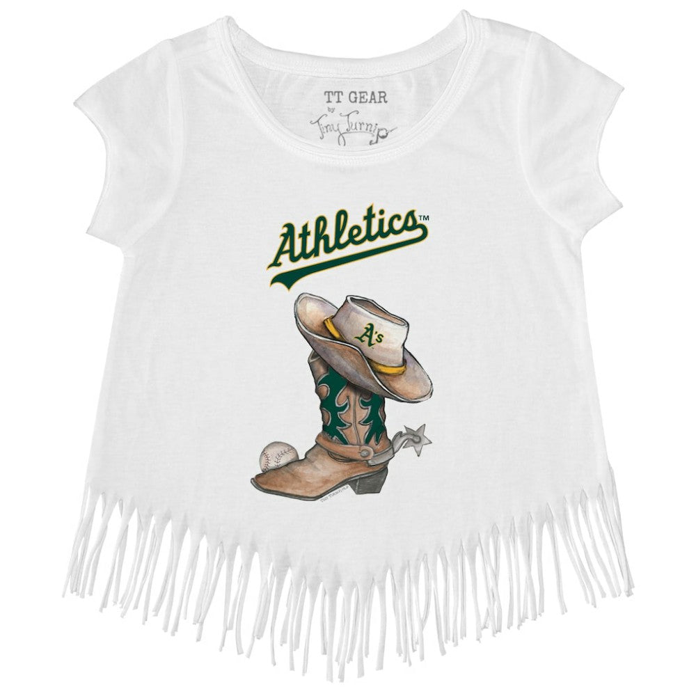 Athletics Tiny Turnip Girls Youth Cowboy Boot Fringe T-Shirt - White