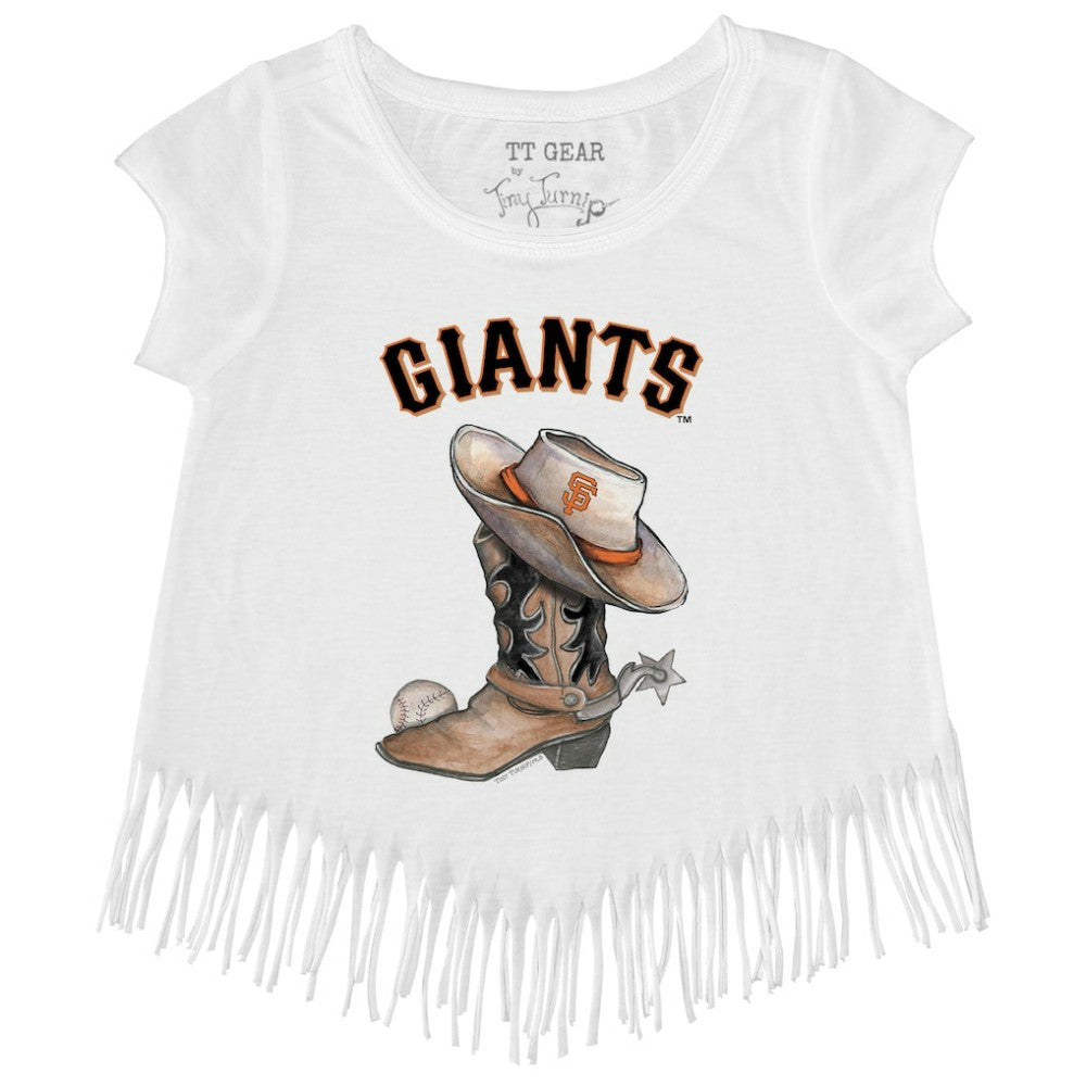 San Francisco Giants Tiny Turnip Girls Youth Cowboy Boot Fringe T-Shirt - White
