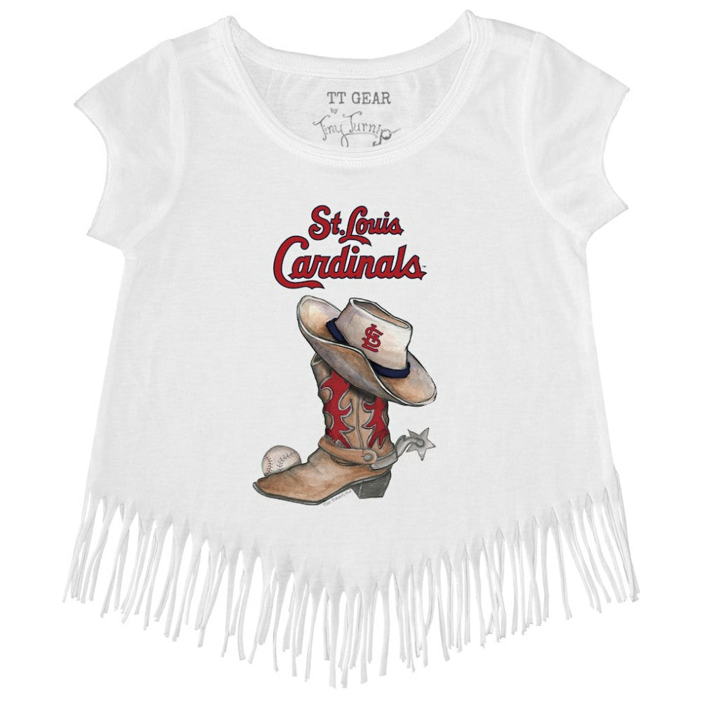 St. Louis Cardinals Tiny Turnip Girls Youth Cowboy Boot Fringe T-Shirt - White