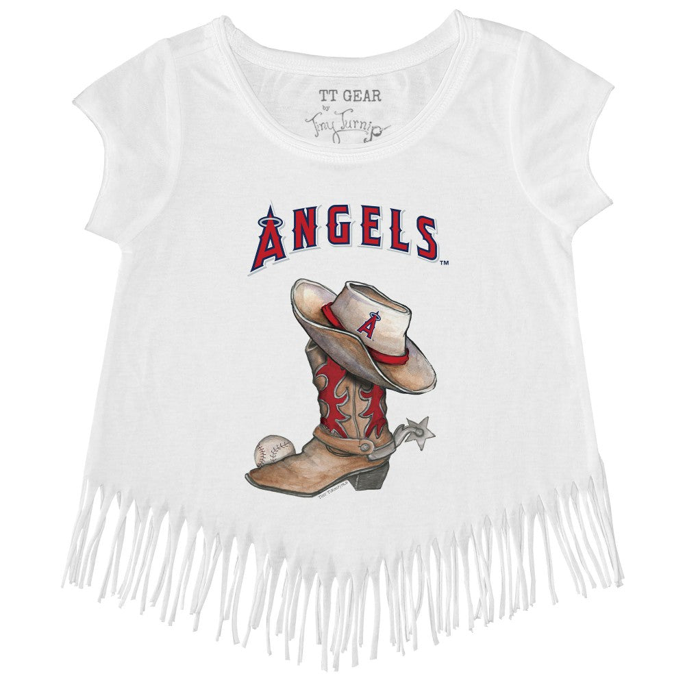 Los Angeles Angels Tiny Turnip Girls Youth Cowboy Boot Fringe T-Shirt - White