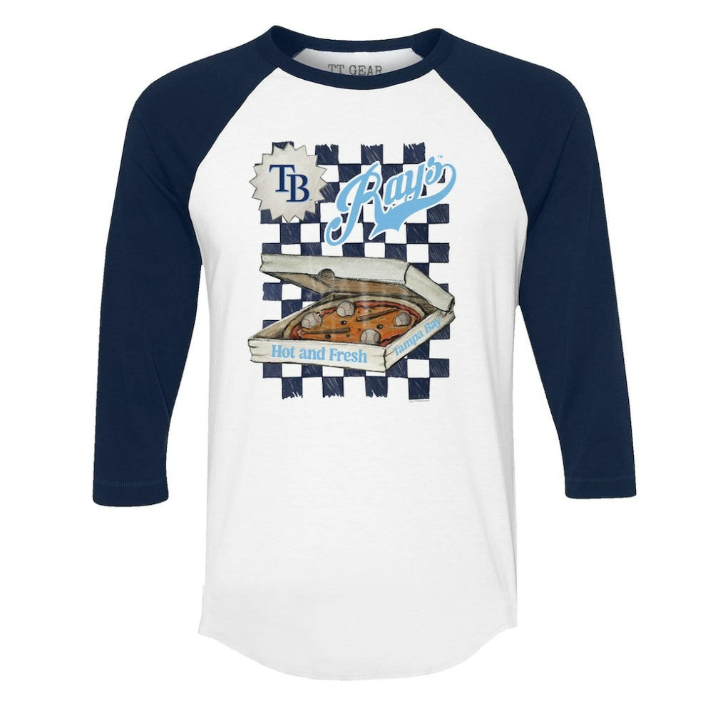 Tampa Bay Rays Tiny Turnip Women's Pizza 3/4-Sleeve Raglan Baseball T-Shirt - White/Navy