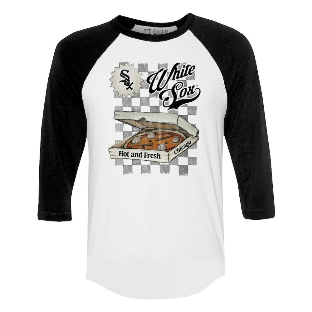 Chicago White Sox Tiny Turnip Women's Pizza 3/4-Sleeve Raglan Baseball T-Shirt - White/Black