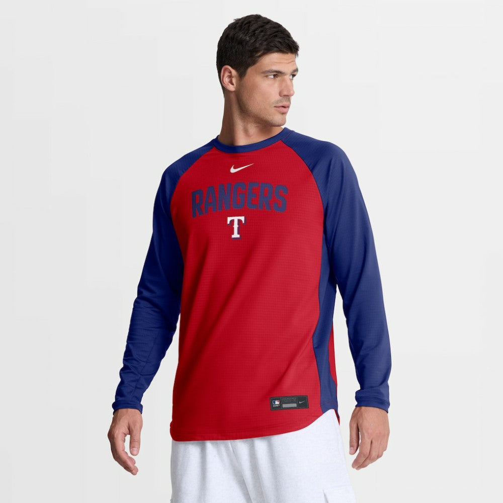 Texas Rangers Authentic Collection Raglan Dri-FIT Sweatshirt - Red | Nike