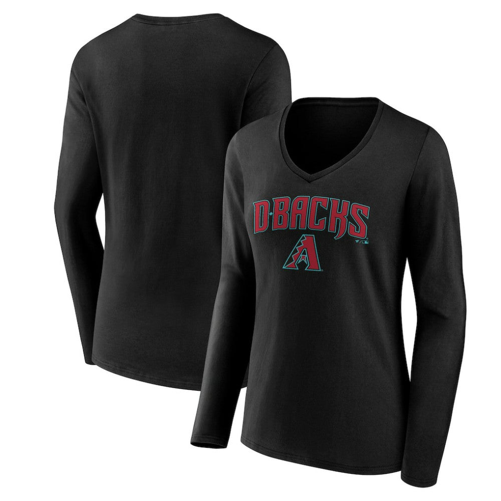 Arizona Diamondbacks Women's Team Lockup Long Sleeve V-Neck T-Shirt - Black